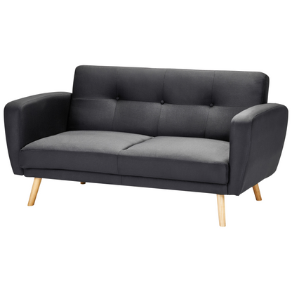 Sofa Bed Black Fabric Upholstered 2 Seater Convertible Wooden Legs Modern Minimalistic Living Room Beliani