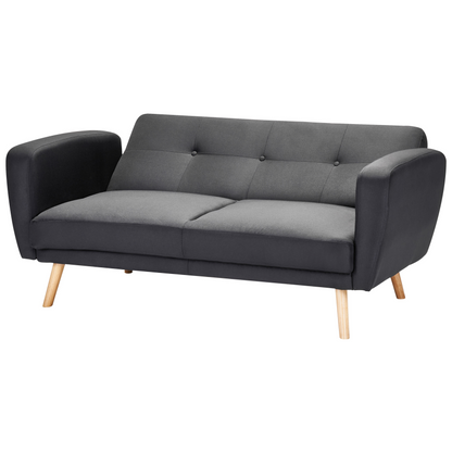 Sofa Bed Black Fabric Upholstered 2 Seater Convertible Wooden Legs Modern Minimalistic Living Room Beliani