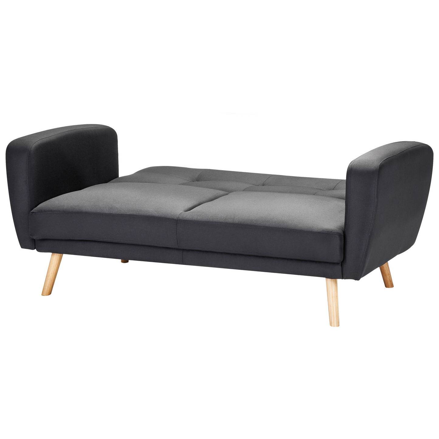 Sofa Bed Black Fabric Upholstered 2 Seater Convertible Wooden Legs Modern Minimalistic Living Room Beliani