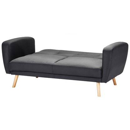 Sofa Bed Black Fabric Upholstered 2 Seater Convertible Wooden Legs Modern Minimalistic Living Room Beliani