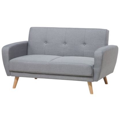 Sofa Bed Grey Fabric Upholstered 2 Seater Convertible Wooden Legs Modern Minimalistic Living Room Beliani