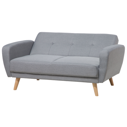 Sofa Bed Grey Fabric Upholstered 2 Seater Convertible Wooden Legs Modern Minimalistic Living Room Beliani