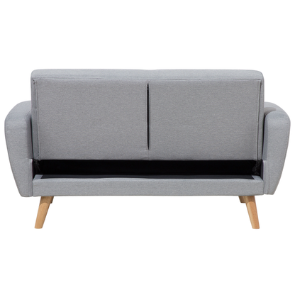 Sofa Bed Grey Fabric Upholstered 2 Seater Convertible Wooden Legs Modern Minimalistic Living Room Beliani