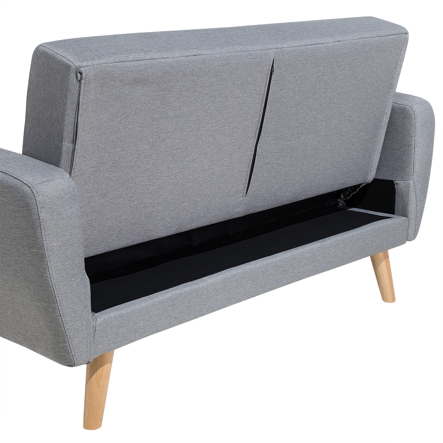 Sofa Bed Grey Fabric Upholstered 2 Seater Convertible Wooden Legs Modern Minimalistic Living Room Beliani
