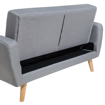 Sofa Bed Grey Fabric Upholstered 2 Seater Convertible Wooden Legs Modern Minimalistic Living Room Beliani