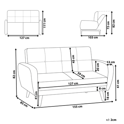Sofa Bed Grey Fabric Upholstered 2 Seater Convertible Wooden Legs Modern Minimalistic Living Room Beliani