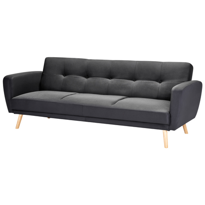 Sofa Bed Black Fabric Upholstered 3 Seater Convertible Wooden Legs Modern Minimalistic Living Room Beliani