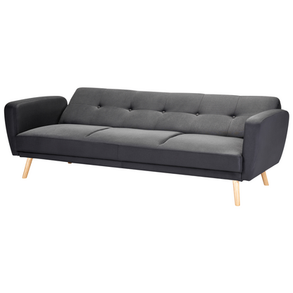 Sofa Bed Black Fabric Upholstered 3 Seater Convertible Wooden Legs Modern Minimalistic Living Room Beliani