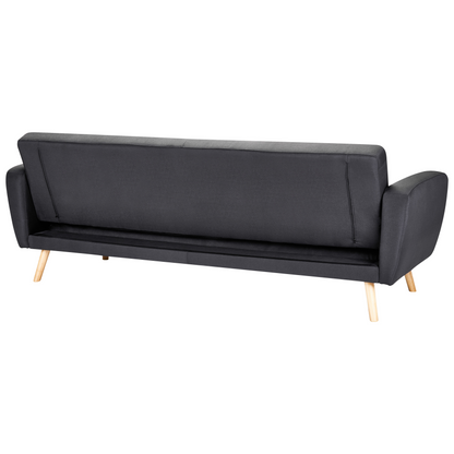Sofa Bed Black Fabric Upholstered 3 Seater Convertible Wooden Legs Modern Minimalistic Living Room Beliani