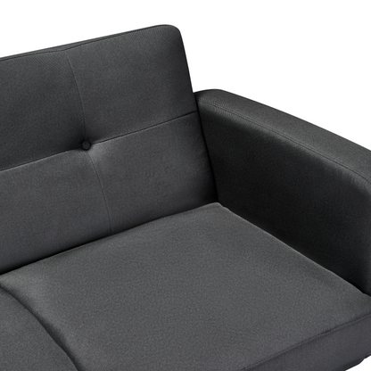 Sofa Bed Black Fabric Upholstered 3 Seater Convertible Wooden Legs Modern Minimalistic Living Room Beliani
