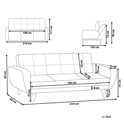 Sofa Bed Black Fabric Upholstered 3 Seater Convertible Wooden Legs Modern Minimalistic Living Room Beliani