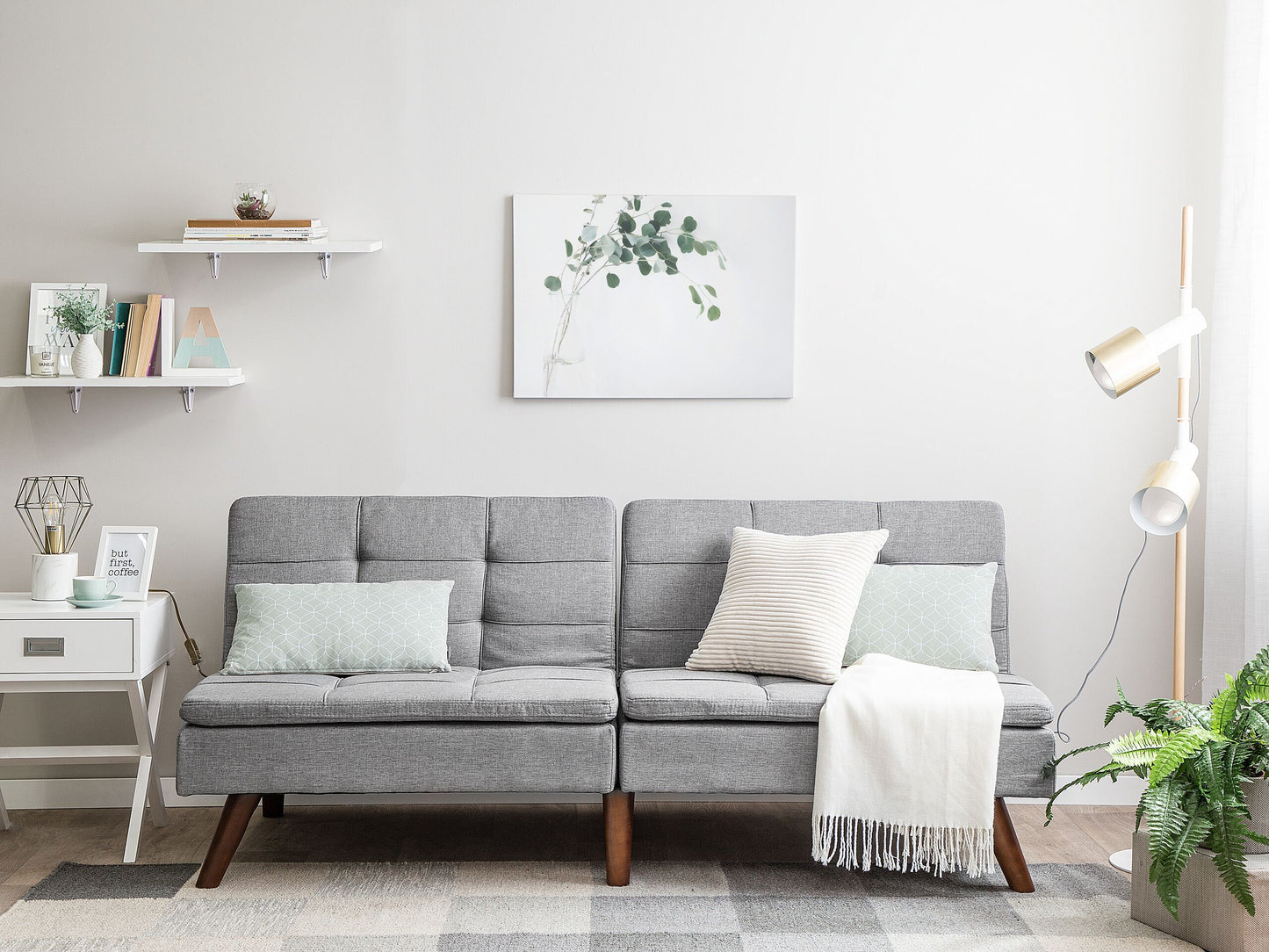 Sofa Bed Grey 3-Seater Quilted Upholstery Click Clack Split Back Metal Legs Beliani