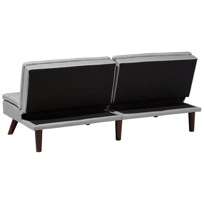 Sofa Bed Grey 3-Seater Quilted Upholstery Click Clack Split Back Metal Legs Beliani