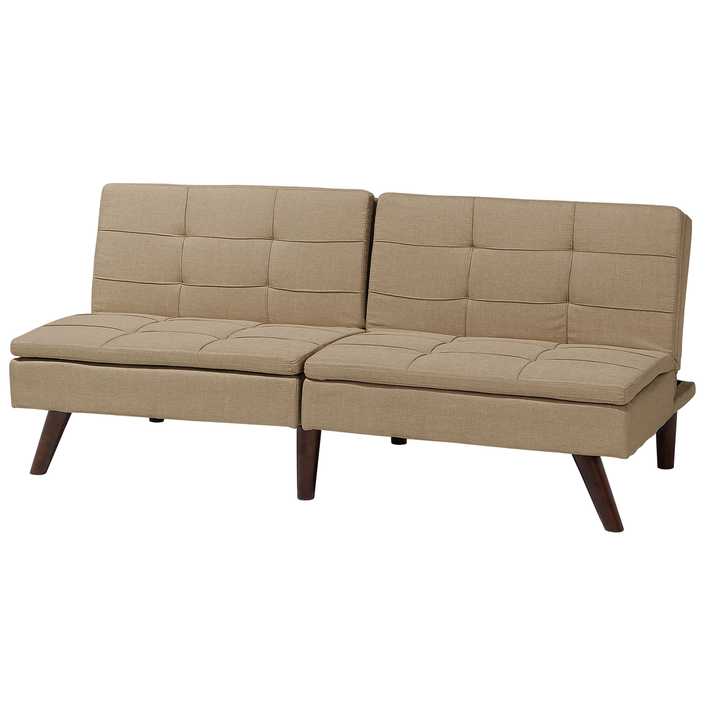 Sofa Bed Light Brown 3-Seater Quilted Upholstery Click Clack Split Back Metal Legs Beliani