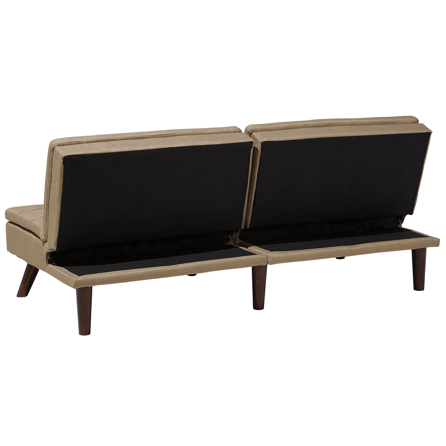 Sofa Bed Light Brown 3-Seater Quilted Upholstery Click Clack Split Back Metal Legs Beliani
