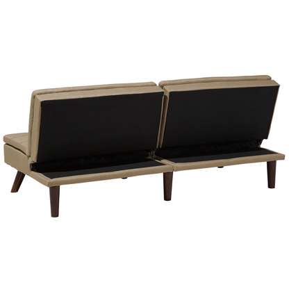 Sofa Bed Light Brown 3-Seater Quilted Upholstery Click Clack Split Back Metal Legs Beliani