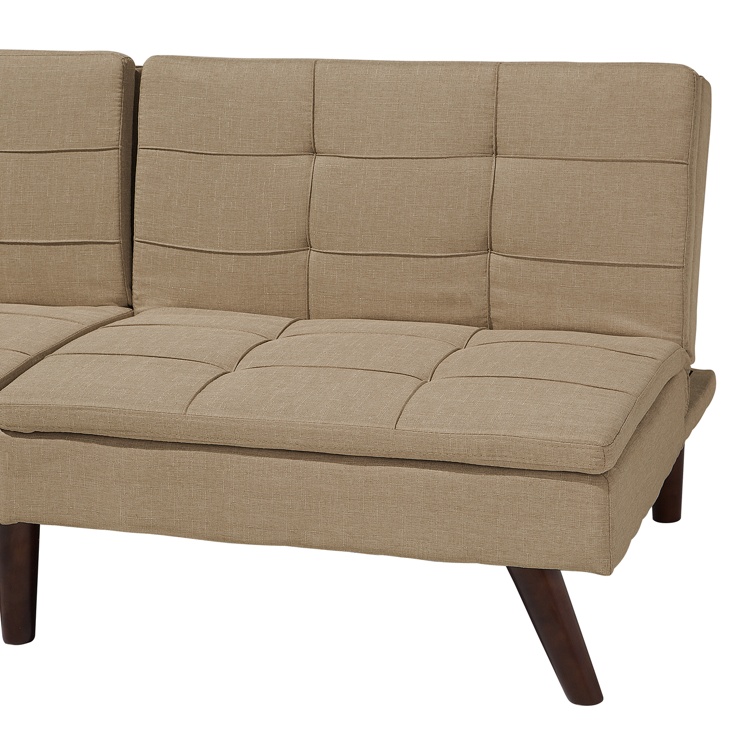 Sofa Bed Light Brown 3-Seater Quilted Upholstery Click Clack Split Back Metal Legs Beliani