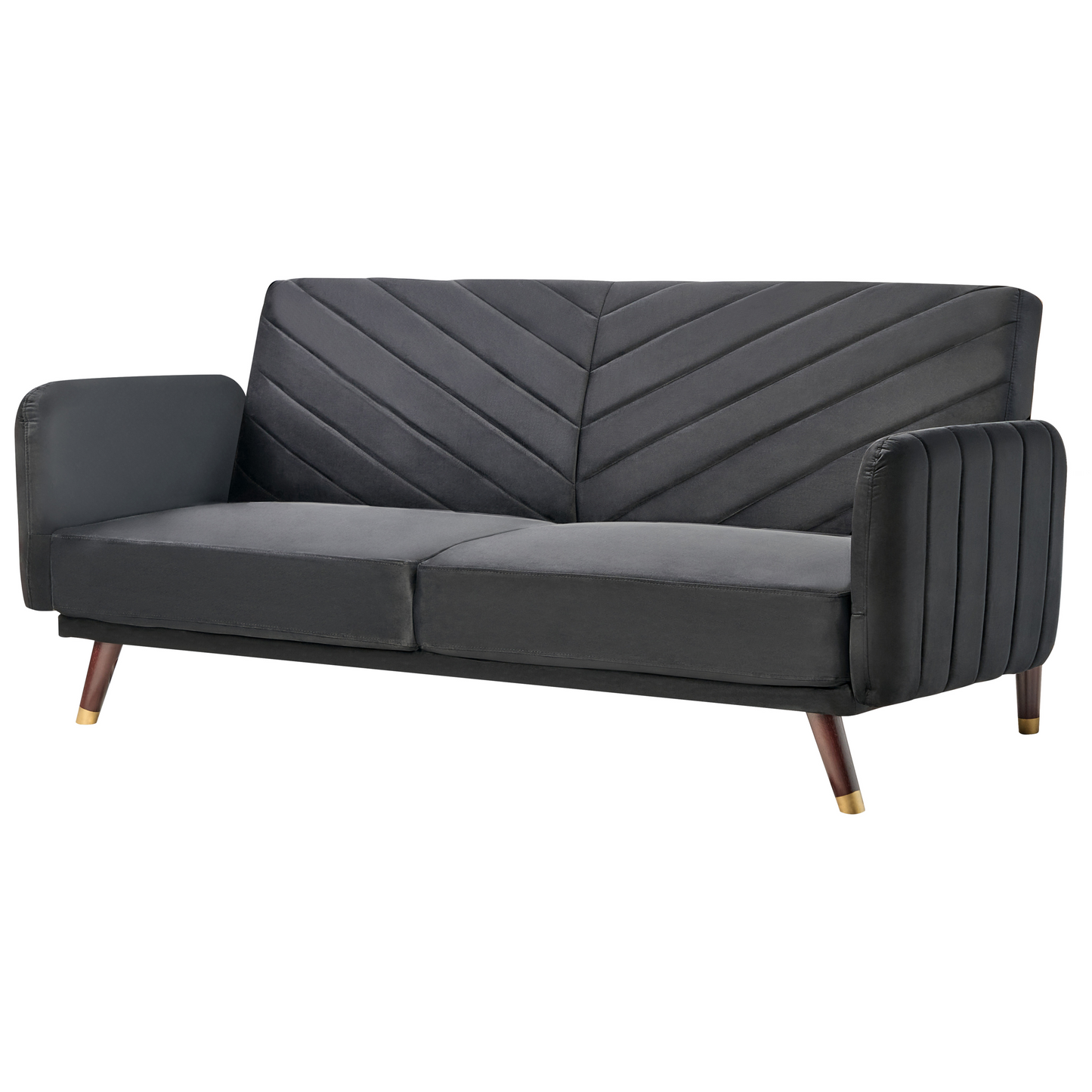Sofa Bed Dark Black Velvet Fabric Modern Living Room 3 Seater Wooden Legs Track Arm Beliani