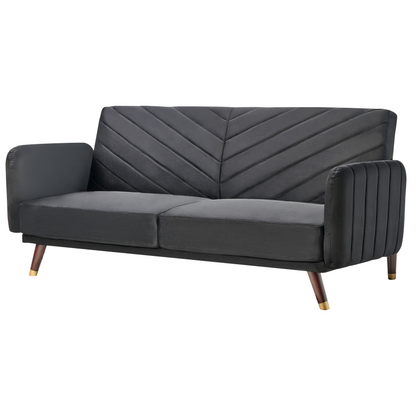 Sofa Bed Dark Black Velvet Fabric Modern Living Room 3 Seater Wooden Legs Track Arm Beliani