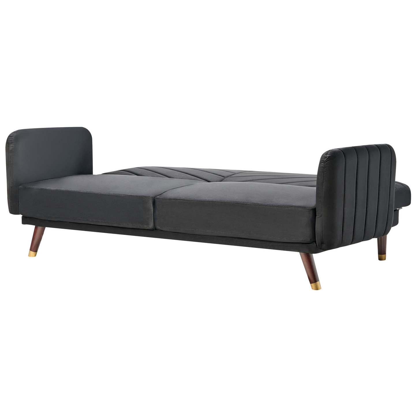Sofa Bed Dark Black Velvet Fabric Modern Living Room 3 Seater Wooden Legs Track Arm Beliani