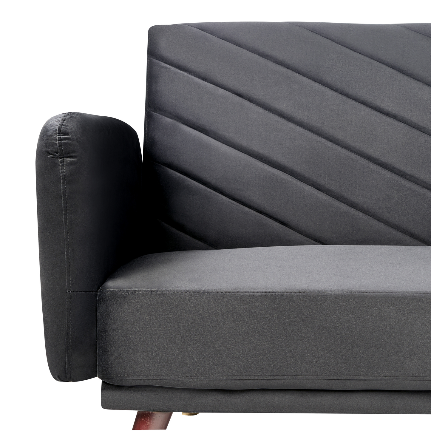 Sofa Bed Dark Black Velvet Fabric Modern Living Room 3 Seater Wooden Legs Track Arm Beliani