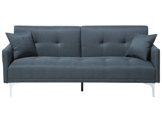 Sofa Bed Dark Blue 3 Seater Buttoned Seat Click Clack Beliani