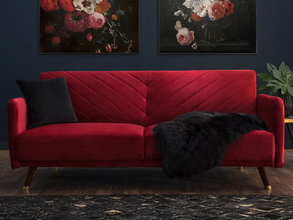 Sofa Bed Dark Red Velvet Fabric Modern Living Room 3 Seater Wooden Legs Track Arm Beliani