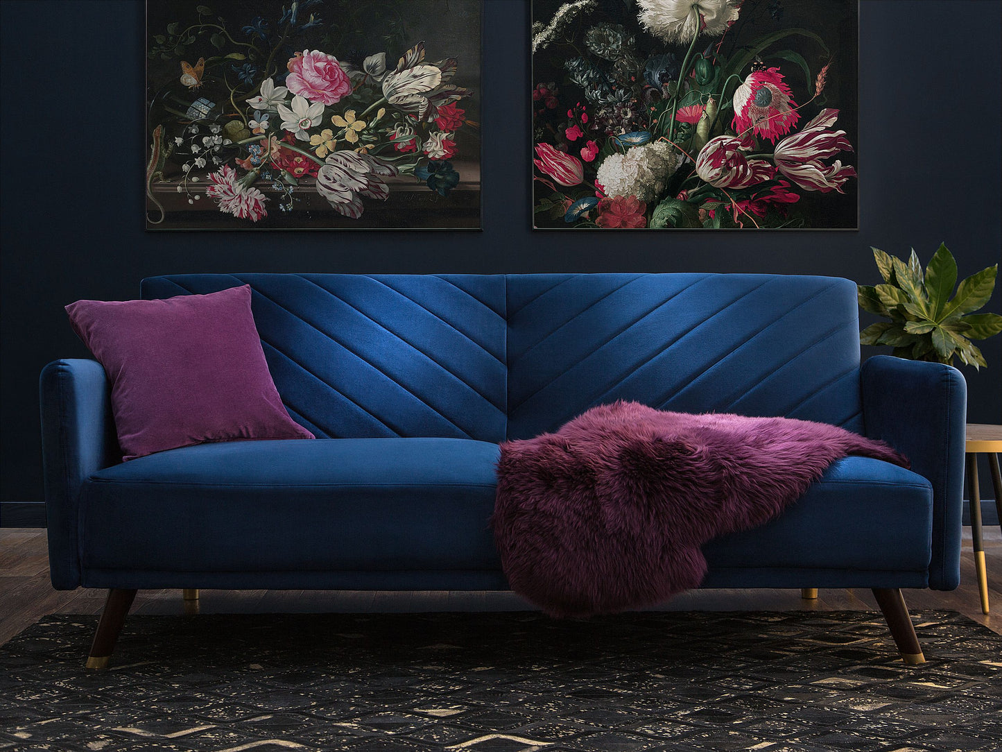Sofa Bed Navy Blue Velvet Fabric Modern Living Room 3 Seater Wooden Legs Track Arm Beliani