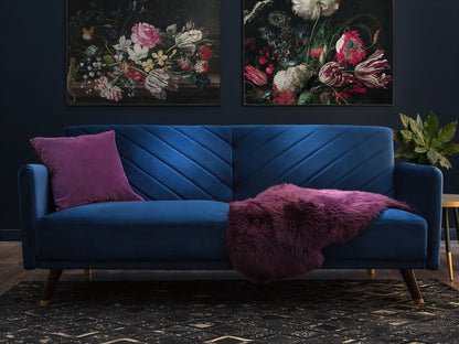 Sofa Bed Navy Blue Velvet Fabric Modern Living Room 3 Seater Wooden Legs Track Arm Beliani