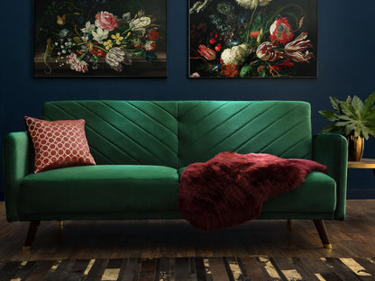 Sofa Bed Emerald Green Velvet Fabric Modern Living Room 3 Seater Wooden Legs Track Arm Beliani