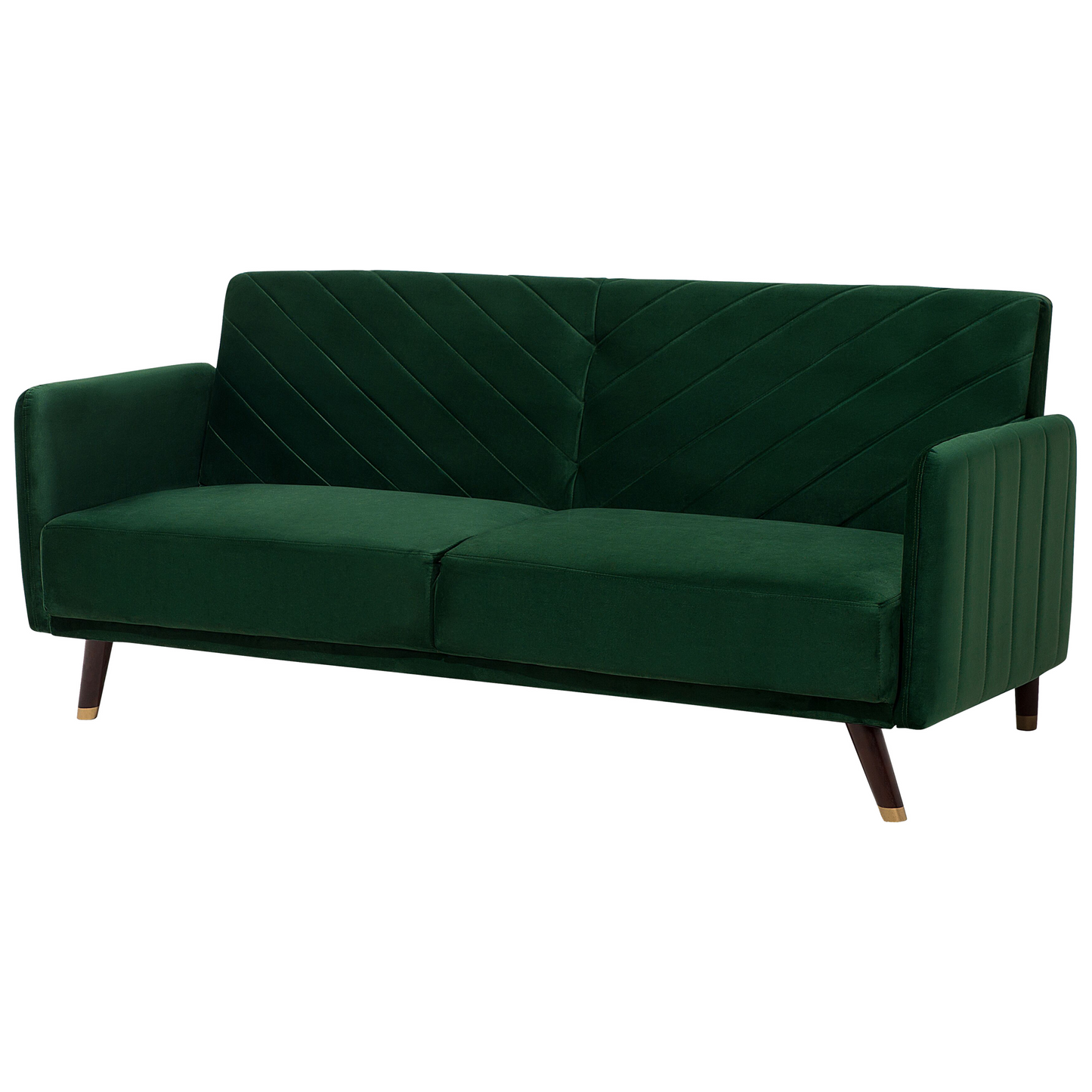 Sofa Bed Emerald Green Velvet Fabric Modern Living Room 3 Seater Wooden Legs Track Arm Beliani