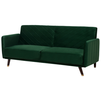 Sofa Bed Emerald Green Velvet Fabric Modern Living Room 3 Seater Wooden Legs Track Arm Beliani