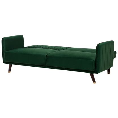 Sofa Bed Emerald Green Velvet Fabric Modern Living Room 3 Seater Wooden Legs Track Arm Beliani
