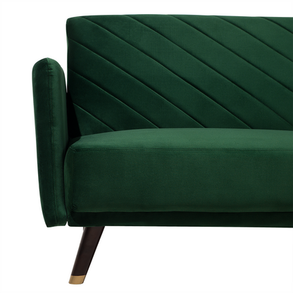 Sofa Bed Emerald Green Velvet Fabric Modern Living Room 3 Seater Wooden Legs Track Arm Beliani