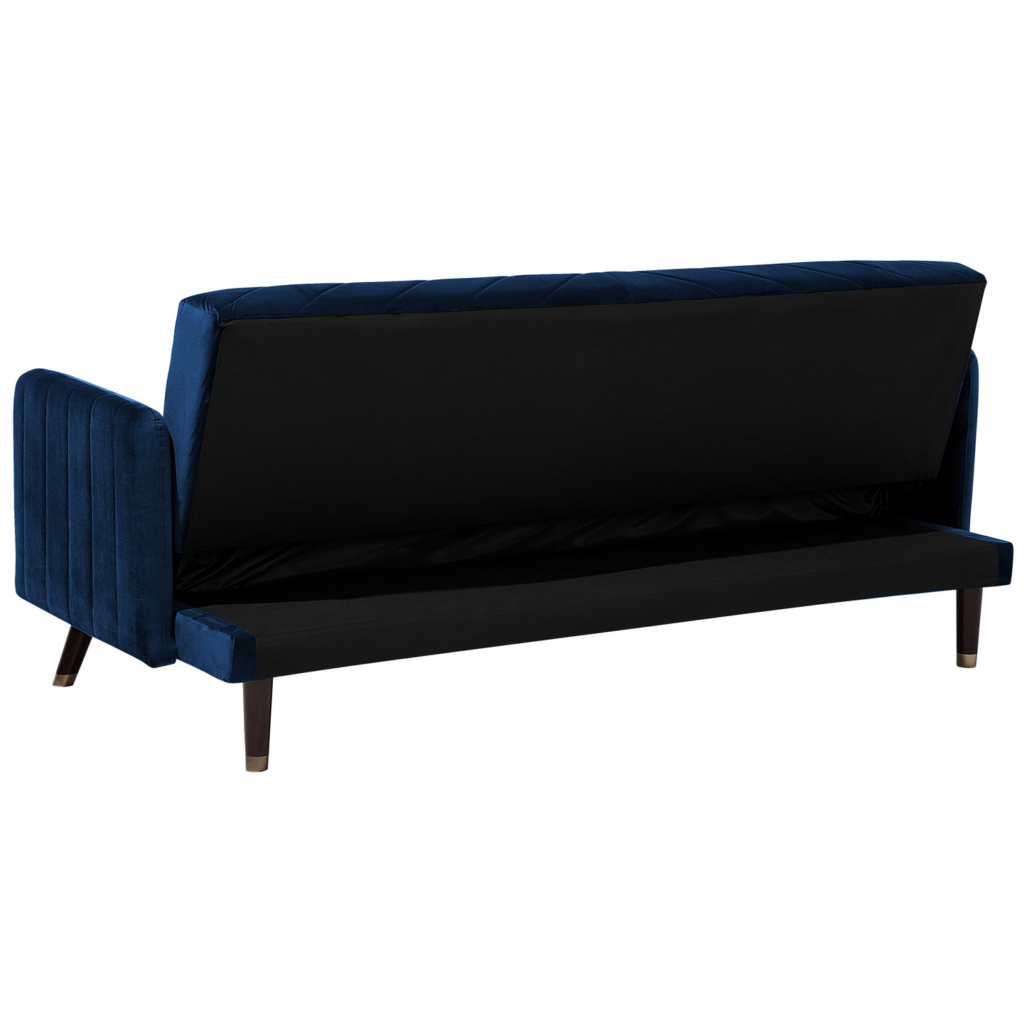 Sofa Bed Navy Blue Velvet Fabric Modern Living Room 3 Seater Wooden Legs Track Arm Beliani