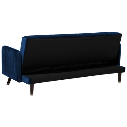 Sofa Bed Navy Blue Velvet Fabric Modern Living Room 3 Seater Wooden Legs Track Arm Beliani