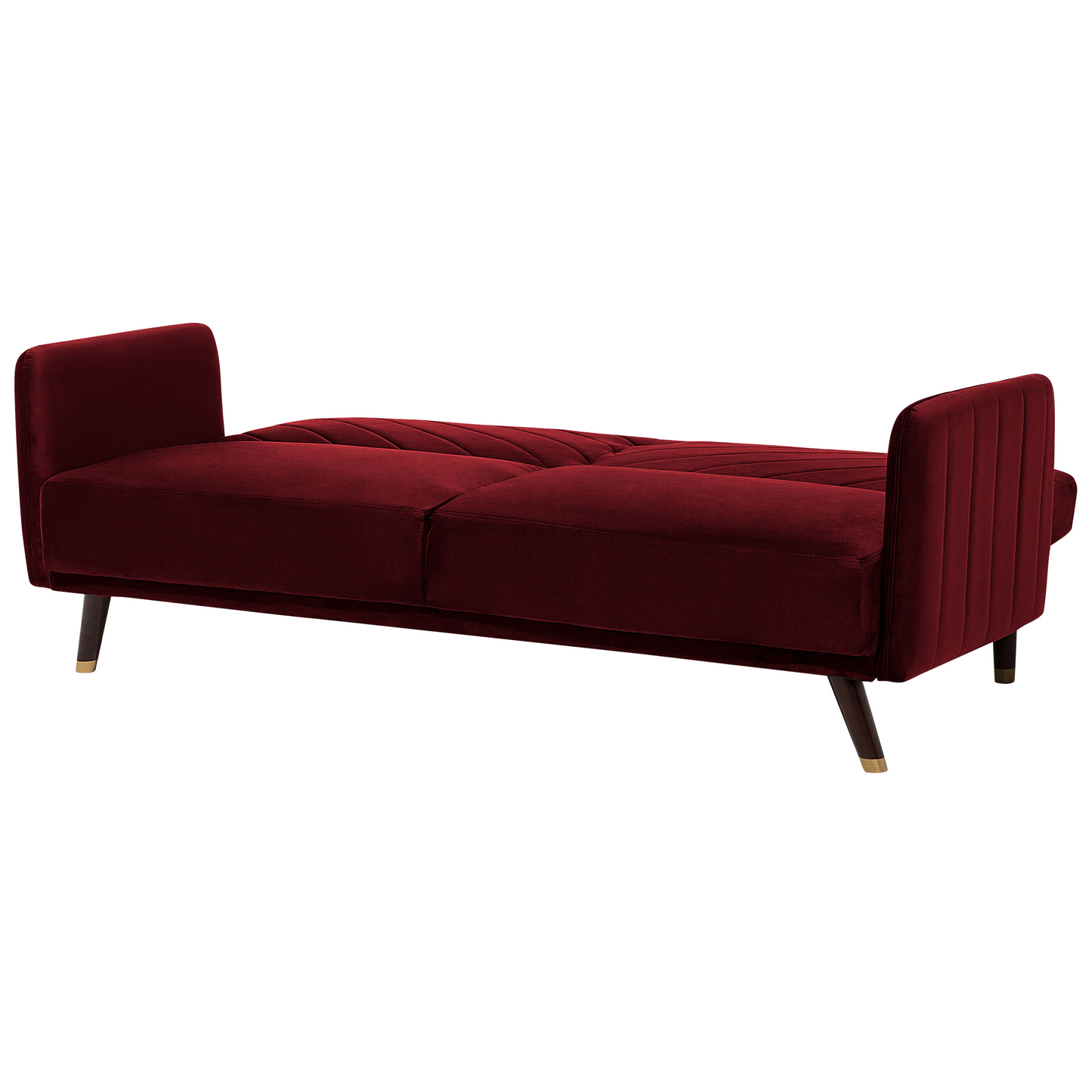 Sofa Bed Dark Red Velvet Fabric Modern Living Room 3 Seater Wooden Legs Track Arm Beliani