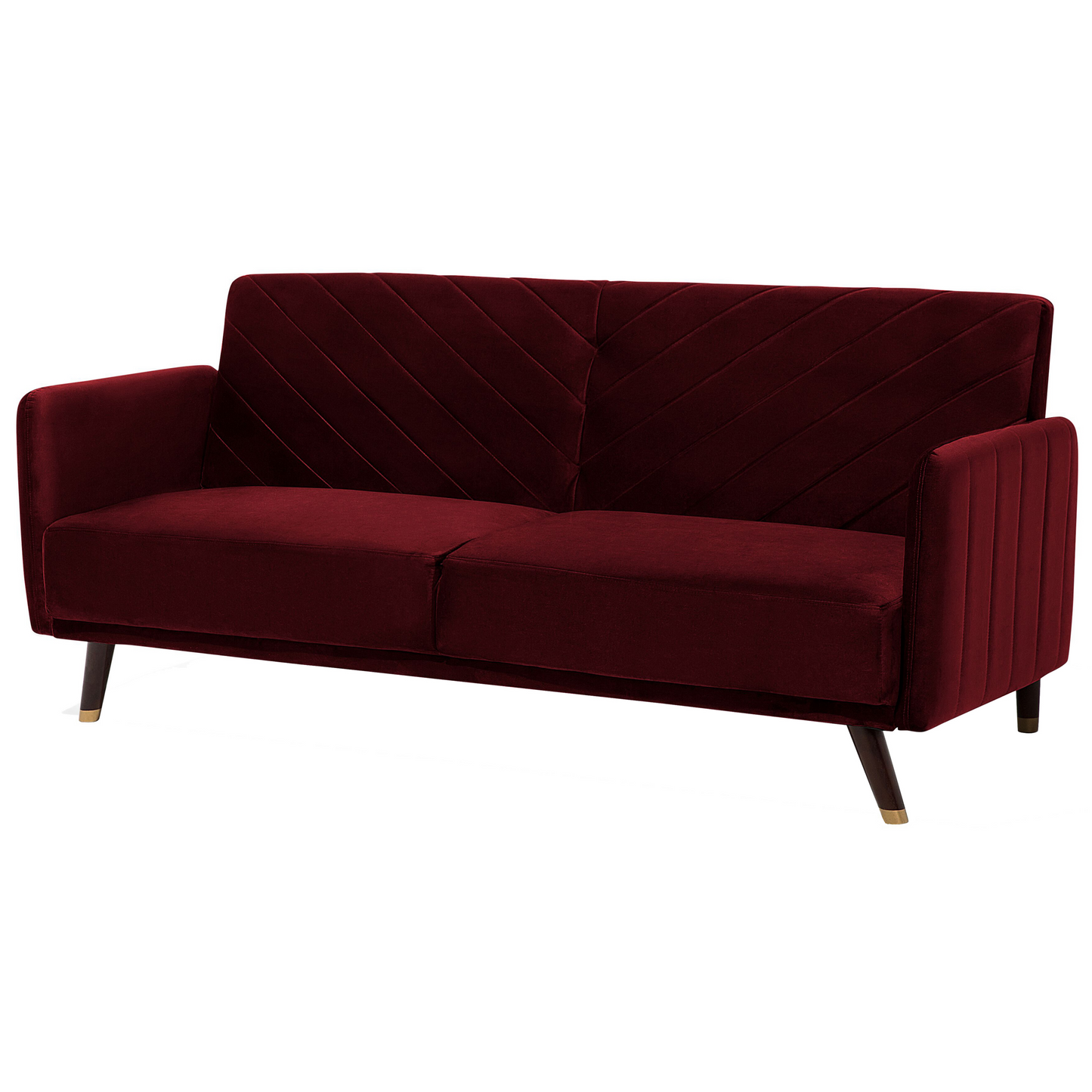 Sofa Bed Dark Red Velvet Fabric Modern Living Room 3 Seater Wooden Legs Track Arm Beliani