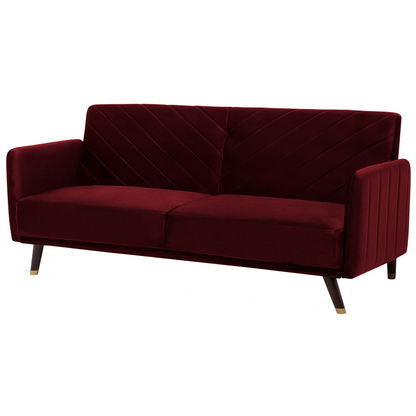 Sofa Bed Dark Red Velvet Fabric Modern Living Room 3 Seater Wooden Legs Track Arm Beliani