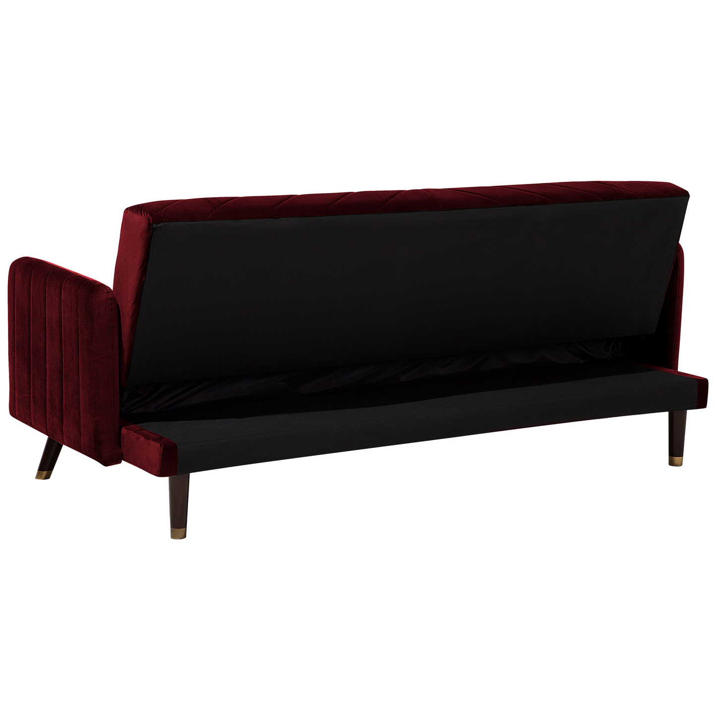 Sofa Bed Dark Red Velvet Fabric Modern Living Room 3 Seater Wooden Legs Track Arm Beliani