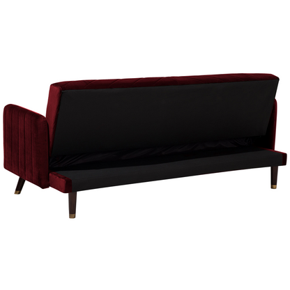 Sofa Bed Dark Red Velvet Fabric Modern Living Room 3 Seater Wooden Legs Track Arm Beliani