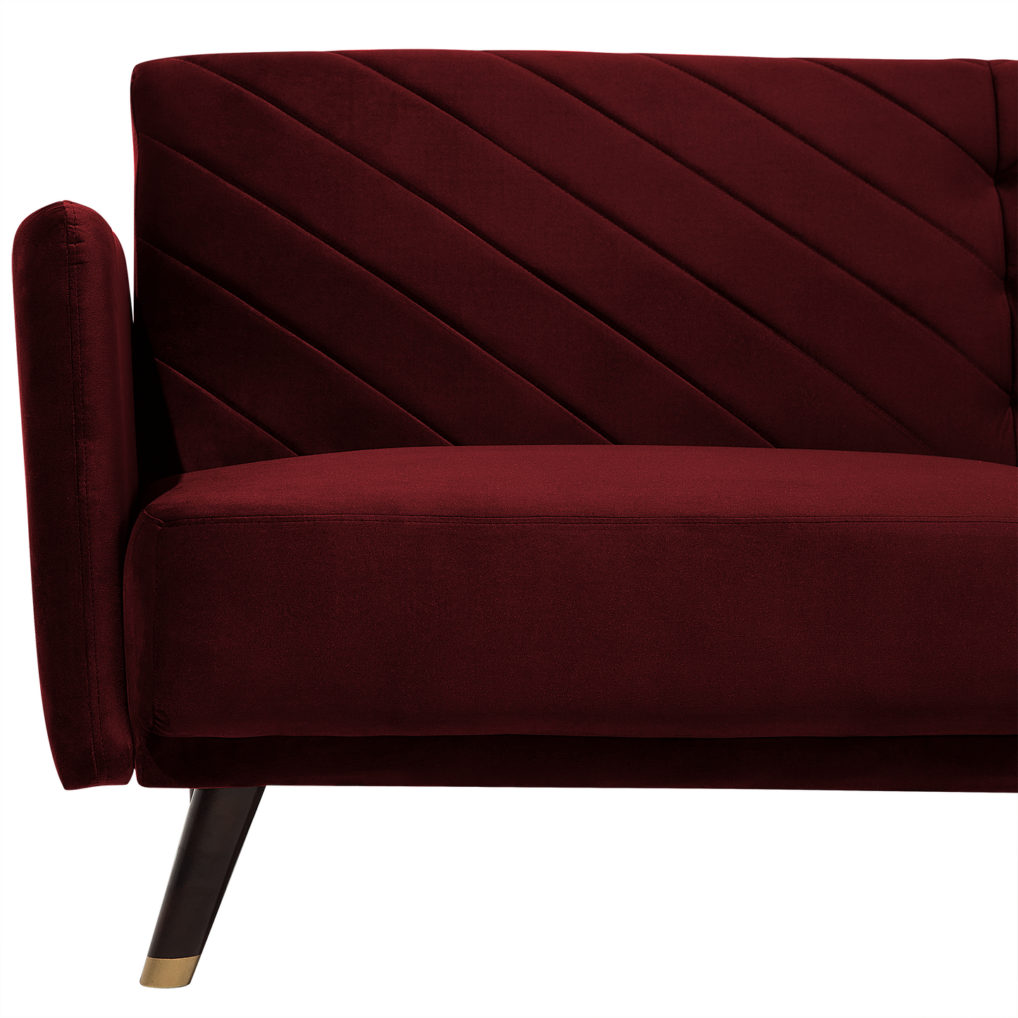 Sofa Bed Dark Red Velvet Fabric Modern Living Room 3 Seater Wooden Legs Track Arm Beliani