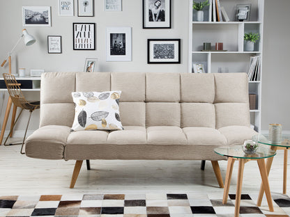 Sofa Bed Beige Fabric Upholstered 3 Seater Reclining Backrest Square Quilted Beliani