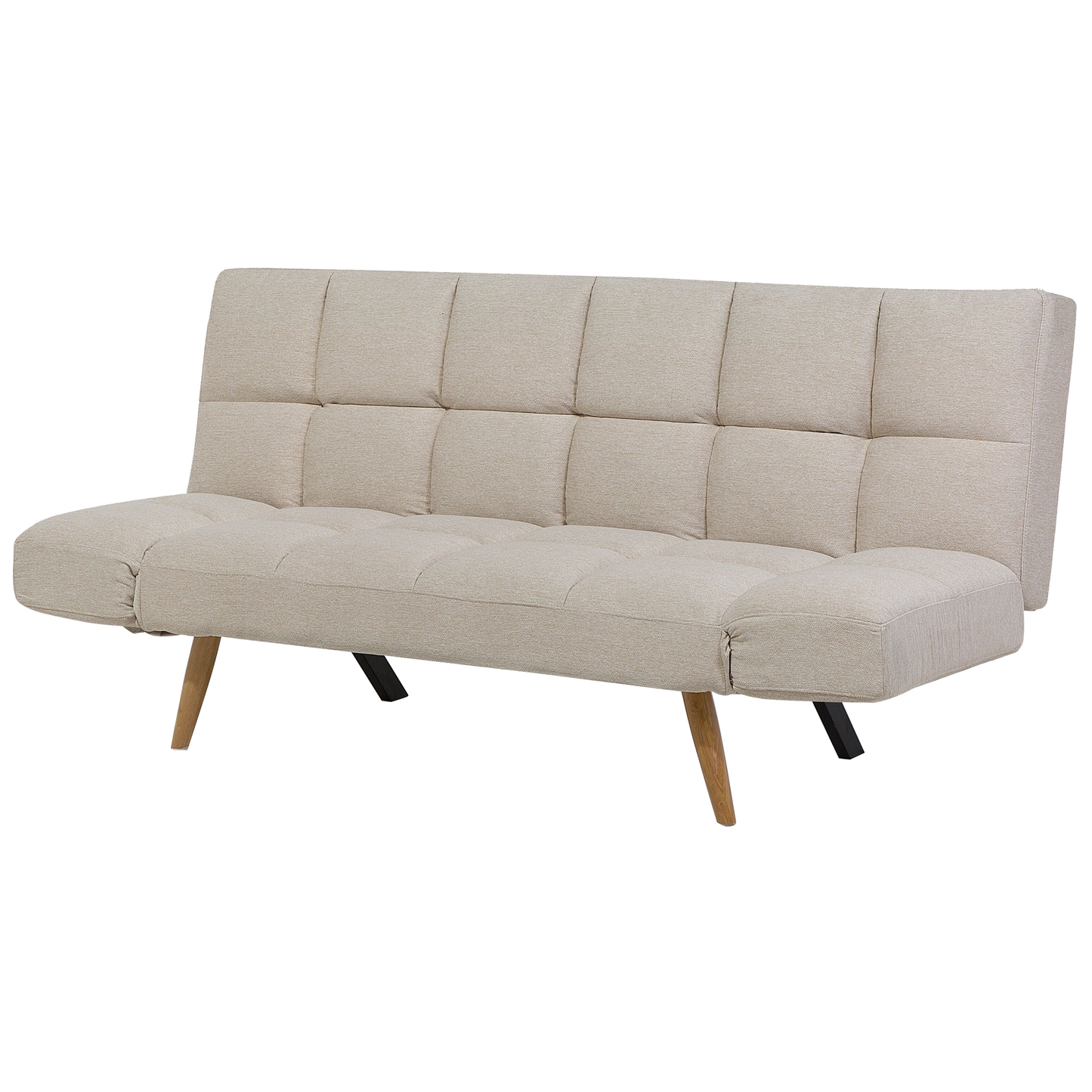 Sofa Bed Beige Fabric Upholstered 3 Seater Reclining Backrest Square Quilted Beliani