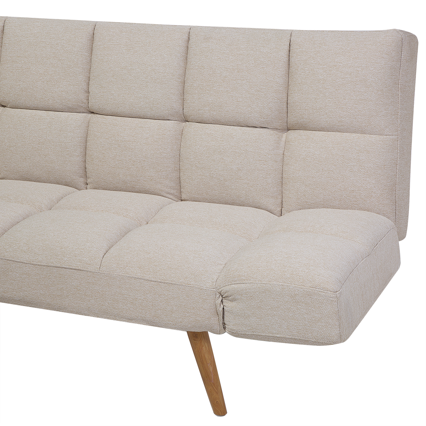 Sofa Bed Beige Fabric Upholstered 3 Seater Reclining Backrest Square Quilted Beliani