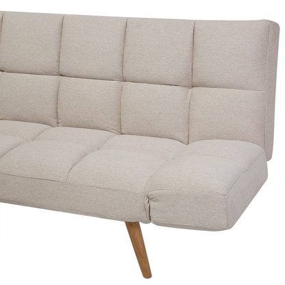 Sofa Bed Beige Fabric Upholstered 3 Seater Reclining Backrest Square Quilted Beliani