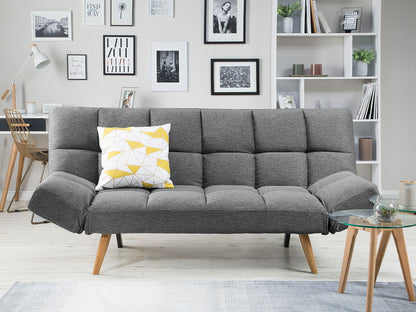 Sofa Bed Grey Fabric Upholstered 3 Seater Reclining Backrest Square Quilted Beliani