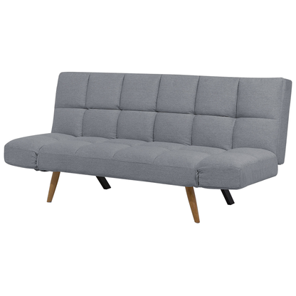Sofa Bed Light Grey Fabric Upholstered 3 Seater Reclining Backrest Square Quilted Beliani