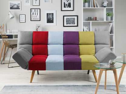 Sofa Bed Multicolour Patchwork Fabric Upholstered 3 Seater Reclining Backrest Square Quilted Beliani