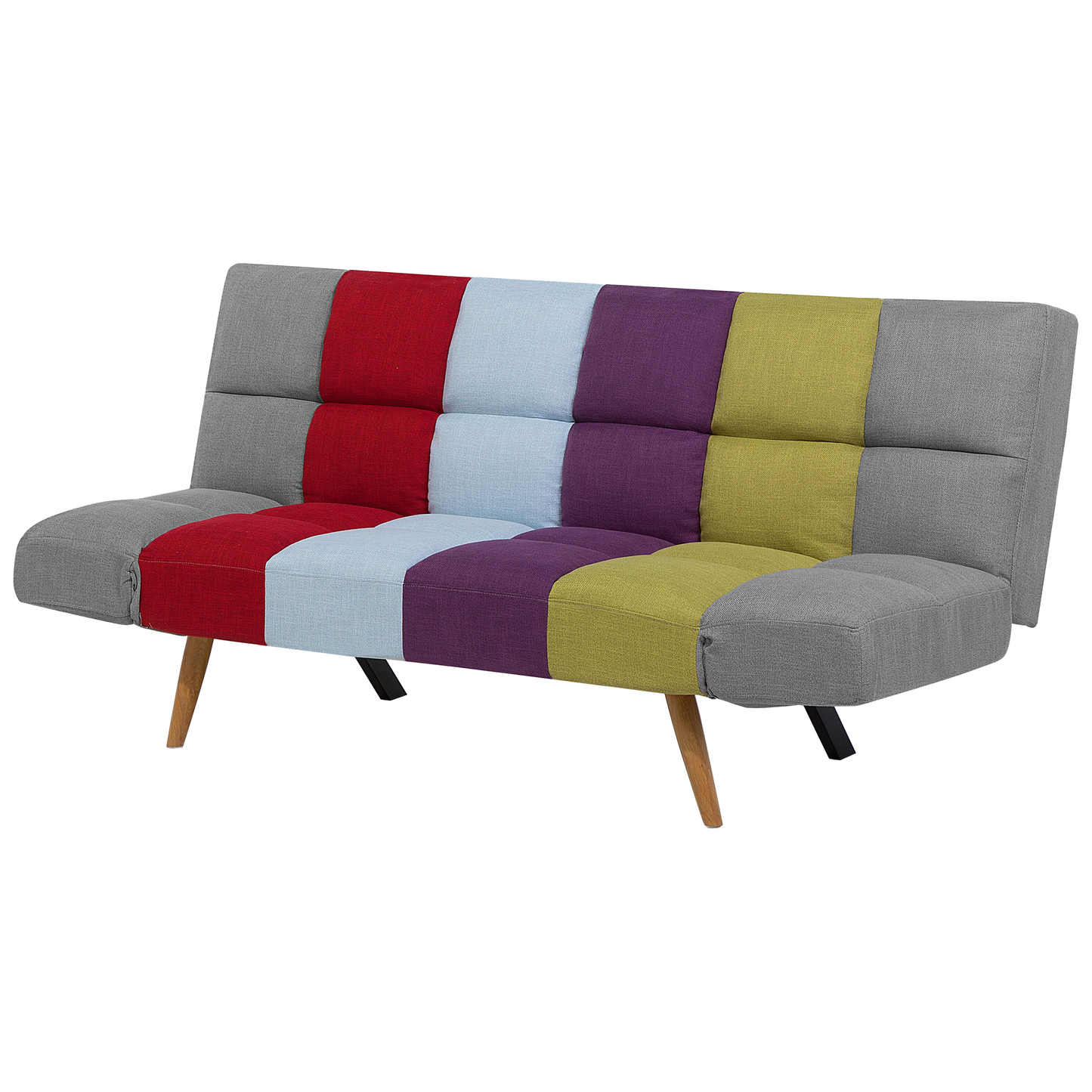 Sofa Bed Multicolour Patchwork Fabric Upholstered 3 Seater Reclining Backrest Square Quilted Beliani
